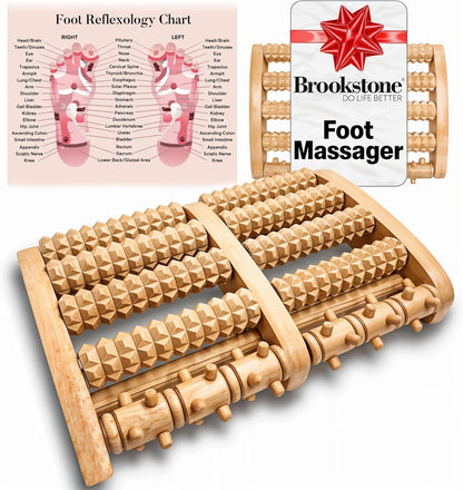 Brookstone Wooden Foot Roller Massager - Deep Tissue Reflexology & Trigger Point Therapy for Plantar Fasciitis, Arch & Heel Pain Relief - Portable Manual Massager, Ideal Gift for Home or Travel