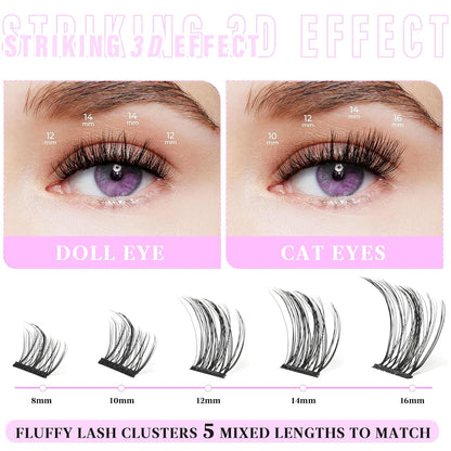 Manga Lash Clusters Eyelash Extensions Wispy Anime Eyelash Clusters Lash Extension 60pcs 8-16MM D Curl Volume Individual Lashes Clusters Natural spiky lash clusters DIY Eyelash Extension at Home