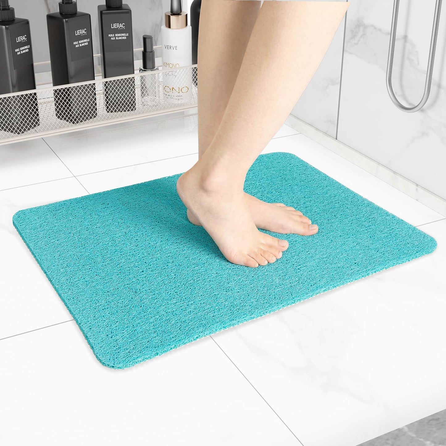 Non-Slip Bathtub Mat, Anti Slip Shower Mat, Fast Drying Bathtub Mats, Foot Scrubber Mat, Anti Slip Mat for Tub, Floor, Bathroom, Kitchen, Home, Hotel (Turquoise Blue 24"×16")