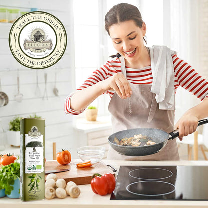 Ellora Farms, Extra Virgin Olive Oil, Organic Cold Press, Traceable Single Origin Olive Oil, Kosher, 17 oz. tin