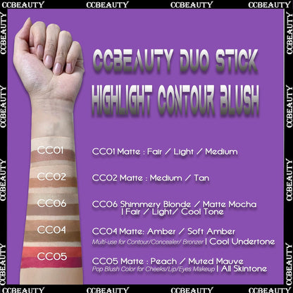 CCbeauty 2-IN-1 Contour Stick Makeup,Cream Shimmer Highlighter Bronzer Stick, Highlighting Contouring Kit, Highlight Concealer Sticks for Face Shaping Make up, Long Lasting & Waterproof