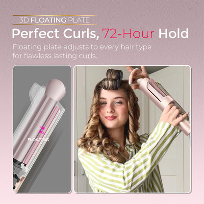Upgraded Automatic Rotating Curling Iron - TYMO CurlPro Plus Long Barrel Curling Wand for Long Hair, Ceramic Hair Curler for Women, Anti-Scald, Tangle-Free, 600M Ionic, Dual Voltage,Gold Blush, 1 Inch