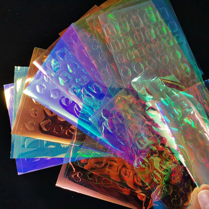 11 Sheets Aurora Nail Foil Stickers, Laser Glass Paper 3D Trendy Design Iridescent Cellophane Nail Art Decals, Holographic Film DIY Manicure Decoration Supplies Accessories for Women Girls