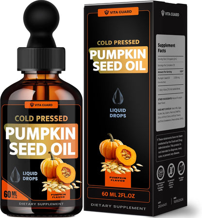 Cold Pressed Pumpkin Seed Oil Liquid Drops – 2000mg per Serving | Vegan, Gluten-Free, Non-GMO | Hair, Skin & Prostate Support | Natural Pumpkin Flavor | 60ml Dietary Supplement