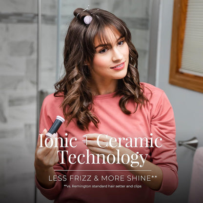 Remington Compact Ceramic Dual Voltage Hot Rollers for Long and Short Hair, Hair Setters, Hair Curlers, 1-1 ¼" Purple/Black, 10 Piece Set