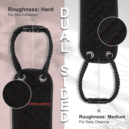 Exfoliating Back Scrubber with Upgraded Handles, 38.5 Inch Double-Sided Body Scrub Bath Exfoliator, Exfoliating Washcloth for Use in Shower, Back Washer to Deep Clean Your Skin for Men & Women (Black)