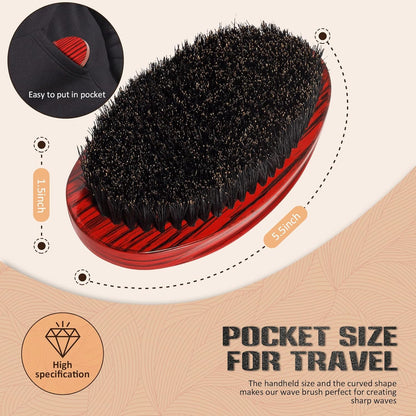 Wave Brush MediumBoar Bristles Hair brush-Designed for Thin and Normal Hair-Mens Curved Military Wave and Beard Brush-Great for 360 Waves