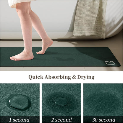 Bath Mat Rugs - Bath Mats for Bathroom Non Slip Absorbent Quick Dry Rubber Backed Thin Bath Rug - Bathroom Floor Mat Bathmat Stain Resistant Easy Care, Machine Washable 17"x27.5", Dark Green