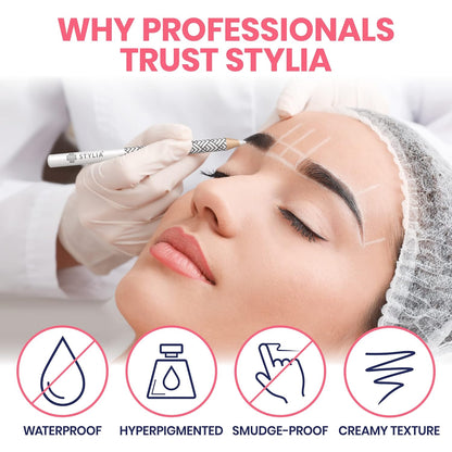 Stylia Waterproof White Eyeliner Pencil For Women – Long-Lasting Microblading Supplies Brow Pencil, Perfect for Defining, Highlighting & Brightening Eyes (12PC White)