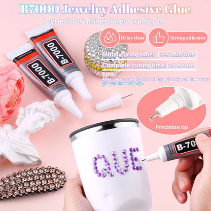 30000Pcs Resin Dark Purple AB Rhinestones for Bedazzling Crafting with b7000 Jewelry Glue, Bulk Flatback Gems Bedazzler Kit for Crafts Clothes Shoes Fabric Nail Diamond Art, Assorted Size 2/3/4/5/6mm