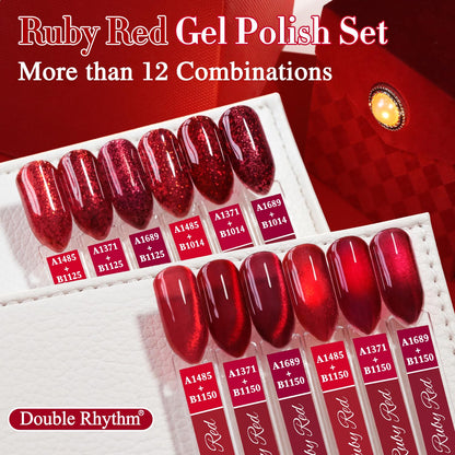 Double Rhythm 6 Pcs 15 ML Gel Polish Set Same Color Same Bottle Soak Off Gel Polish Kit Nail Art Manicure Salon DIY at Home for Women (Jelly Burgundy Red Glitter Silver -T6-56)