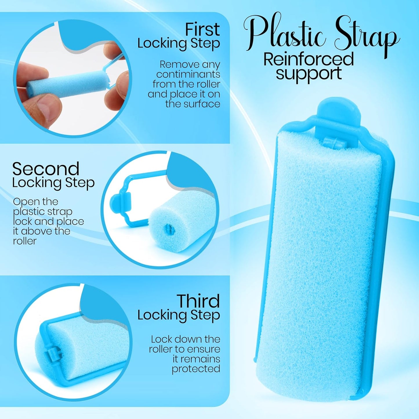 Foam Hair Roller Set, Heatless Hair Curlers to Sleep In, Self-Fastening, Soft Wave Curlers for Short and Medium Hair, Blue, 1.5CM 12 Pieces – By Rampro