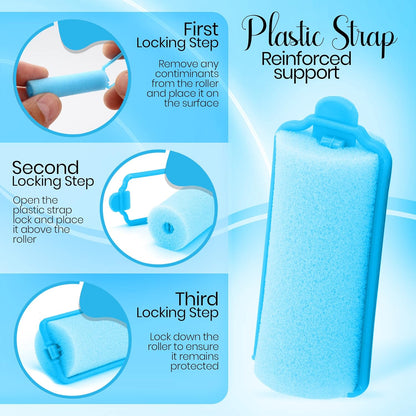 Foam Hair Roller Set, Heatless Hair Curlers to Sleep In, Self-Fastening, Soft Wave Curlers for Short and Medium Hair, Blue, 1.5CM 12 Pieces – By Rampro