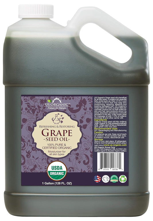 US Organic Grape Seed Oil, USDA Certified Organic, 100% Pure & Natural, Cold Pressed Virgin, Unrefined, Size for DIY and Small Manufacturers (128 oz (1 Gallon))