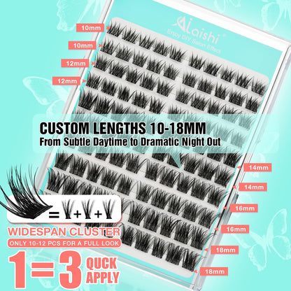 No Glue Needed Lashes, Self Adhesive Eyelashes, DIY Lash Cluster Eyelash Extensions Kit 10‑18mm,120pcs Fluffy D Curl Soft Natural Lashes with Tweezers–Fake Cat Eye Wispy Individual Clusters(NGDYAA1)