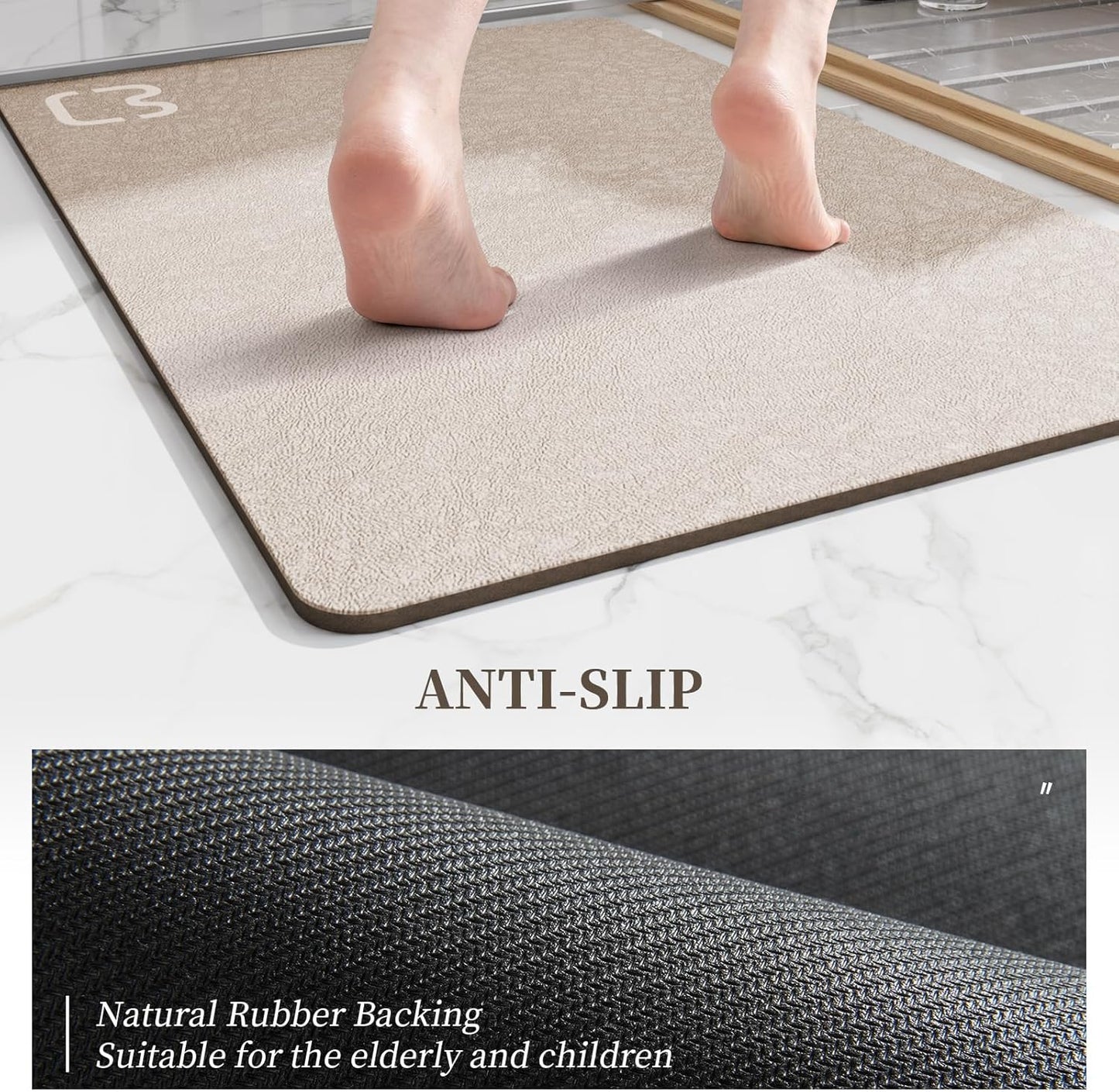 Taupe Diatomaceous Earth Bath Mat 17" x 59" Extra Long Bathtub Mat Super Absorbent Non-Slip Shower Mat Bath Stone Fast Dry Large Mat Bathroom Rugs Mats for Bathroom Floor, Tub, Shower, Sink