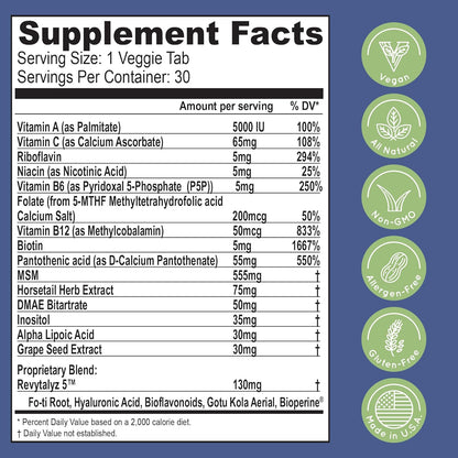 Biotin (Biotina Vitaminas) - Hair Skin Nails Vitamins for Women & Men - 5000 mcg - Hair Growth Support Supplements - 90 Tablets - with Revytalyz 5, Vitamin A, C, B12 - Made in USA