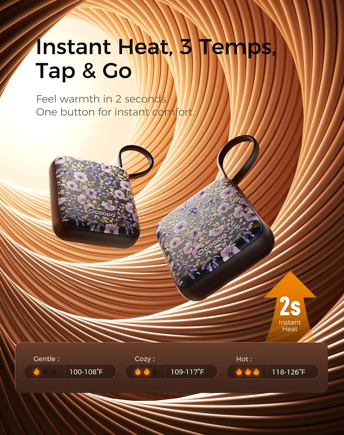 Ocoopa Hand Warmers Rechargeable UT5 Nano – Slim Electric Pocket Heater, Smart Temp Control, 14Hrs Battery, UL Safety, Artists in Bloom Design, Practical Gifts for Women, Christmas, Outdoor, Office