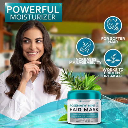 Rosemary Mint Oil Hair Mask - Deep Conditioning Repair Products for Damaged Care - Scalp Moisturizer and Hydrating Treatment for Women and Men - Volume for Extremely Dry, Thin and Frizzy Locks