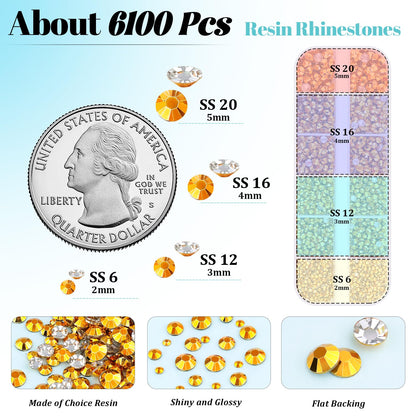 6100Pcs Resin Rhinestones for Crafting with 2Pcs 10ml B7000 Jewelry Glue, 1 Box Flatback Crystals Diamond (Gold) for Bedazzling Crafts DIY Nail Art Non Hotfix Gems for Clothing Shoes Tumblers