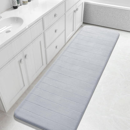 Yimobra Bathroom Runner Rugs 72"x24" Non Slip Washable Memory Foam Bath Mat, Super Soft Water Absorbent Hallway Carpet for Vanity Tub Shower, Silver