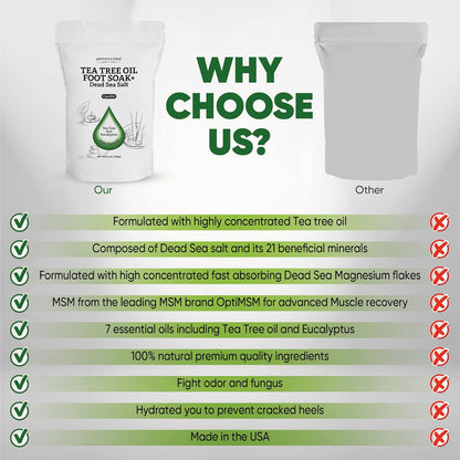 Aromasong Tea Tree Foot Soak with Magnesium Flakes and Dead Sea Foot Soaking Salts - Pedicure Tea Tree oil foot Soak for Dry Cracked Feet-Athlete's Callus Remover- Eliminates Odor- Packaging may vary