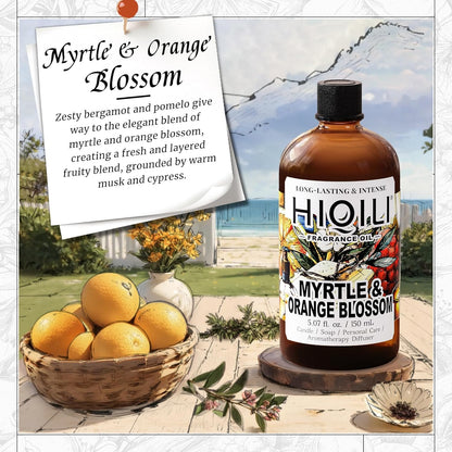 HIQILI Myrtle & Orange Blossom Fragrance Oil for Diffuser, Inspired by D.or Tera-Bella, Candle & Soap Making, Long-Lasting Citrus Floral Scent - 5.07 Fl Oz