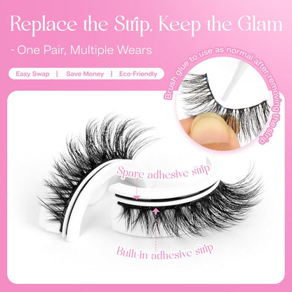 CALAILIS Self Adhesive Eyelashes 5 Pairs Natural Look Press On Lashes No Glue Need Eyelashes Reusable Cat Eye Wispy Self-adhesive False Lashes with Replacement Adhesive Strips (C105)