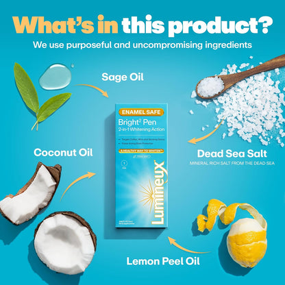 Lumineux 2-in-1 Whitening Pen (1 Pack) Enamel Safe and Clinically Proven to Whiten Without The Sensitivity - Removes Coffee, Tea, and Smoking Stains