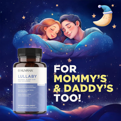 Lullaby | Gentle Kids Natural Sleep Aid | Pediatrician Recommended | Delicious Low Dose Melatonin & Non-Habit Forming Mixed Berry Chewable Tablets | with Chamomile, Magnesium for Kids 3+