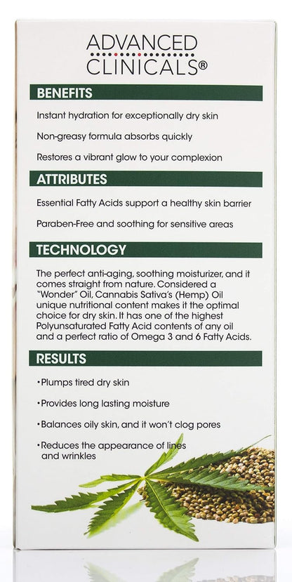Advanced Clinicals Hemp Seed Oil for Face. Cold Pressed Hemp Seed Oill instantly hydrates skin and helps with Wrinkles, Fine Lines, and Expression Lines