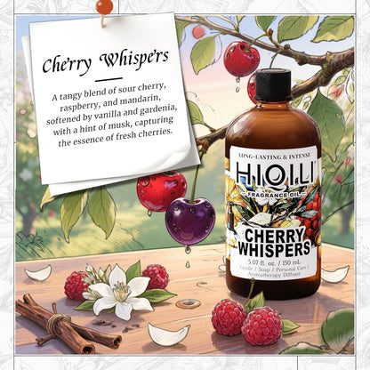 HIQILI Cherry Whispers‌ Fragrance Oil for Soap, Candle Making, Inspired by E.scd Cherry in-t.Air, Wool Dryer Balls, Home Luxury Scents for Laundry & Bathroom Use - 5.07 Fl Oz