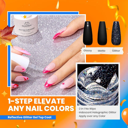 beetles Gel Polish 44pcs Fall Gel Nail Polish Set 36 Colors Brown Burgundy Red Blue Purple Orange Green Black Nude White with Base Coat Glossy Matte Glitter Top Coat Gifts for Women Colorful Muse