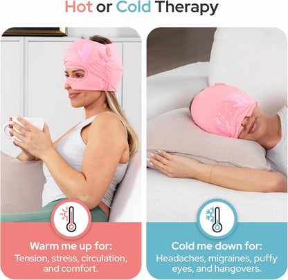 Migraine Relief Cap - Built-in Slide-Up Eye Mask - Natural Headache Relief - 360° Compression Hangover Hat with Cooling Gel for Tension and Stress