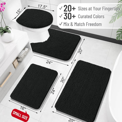 OLANLY Toilet Rugs U-Shaped 24x24, Extra Soft Absorbent Chenille Contour Bathroom Rugs for Toilet, Dry Quickly, Machine Washable, Non-Slip Bath Mat, Black