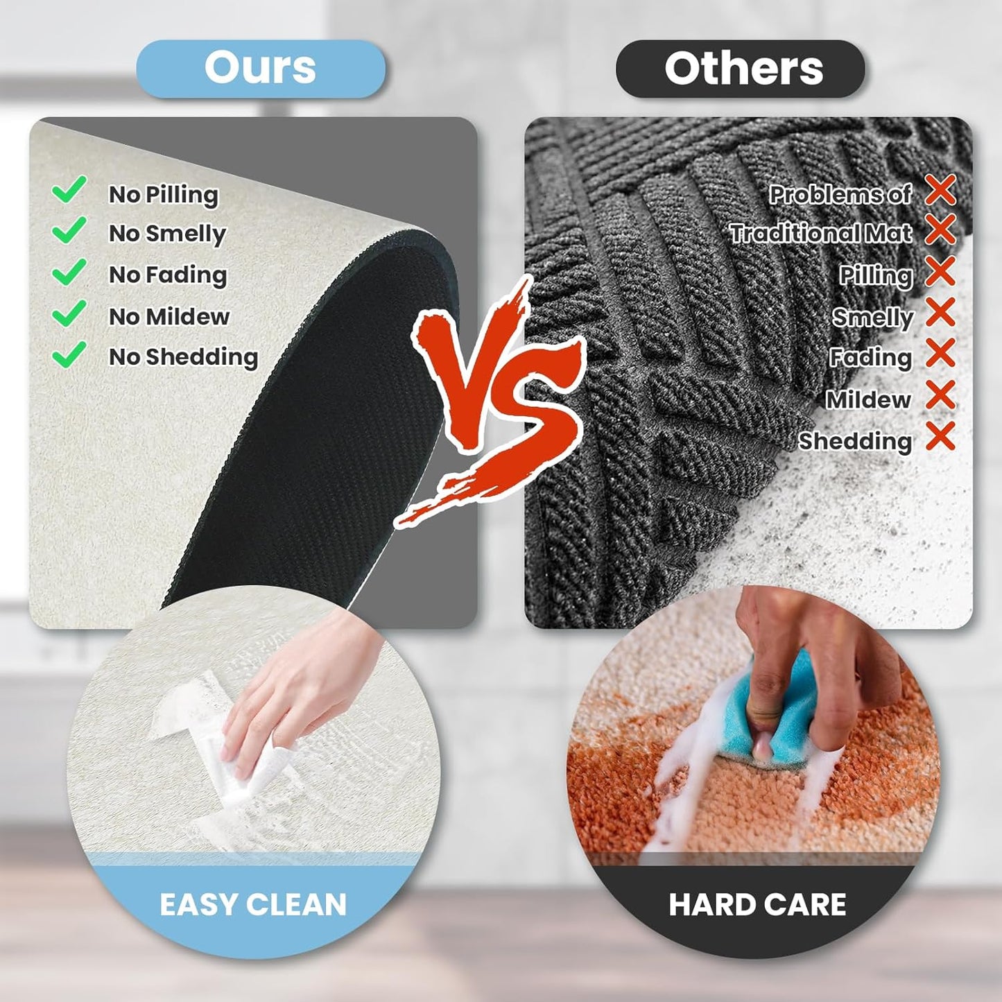 Diatomaceous Earth Bath mat Bathroom Rugs Super Absorbent Quick Dry Non Slip Bath Mat Thin Bathroom Floor Mats Fit Under Door-Shower Rug for in Front of Bathtub Shower, Beige, 23.6"x66.9"