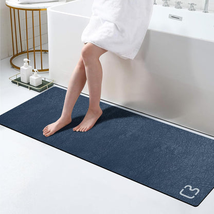 Bath Mat Runner - Long Diatomite Stone Bath Mats for Bathroom Super Absorbent Large Diatomaceous Earth Bath Mat Non Slip Quick Drying Shower Mat Thin Bathroom Rugs Floor Mat, 15.7"x47.2", Navy