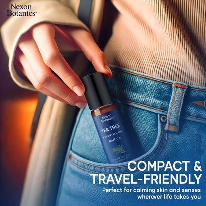 Tea Tree Oil Roll-On 10 ml - 100% Pure, Natural Essential Oil for Aromatherapy, Skin, Face & Body - Pre-Diluted for Travel - Nexon Botanics