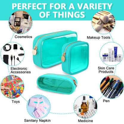 Clear Mini Makeup Bag for Purse, Small Nylon&PVC Cosmetic Travel Bag TSA Approved Toiletry Bag with Zipper, Preppy Transparent Makeup Travel Bag Coin Purse for Women Men Girls(Mini-Mint Green)