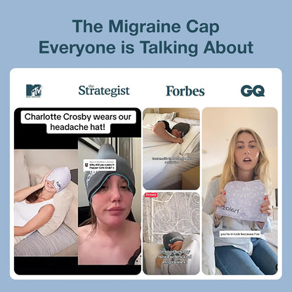 MyHalos® Migraine Relief Cap, 30% Thicker, 2X More Cooling Gel - Stays Colder for Longer, Ice Hat, Ice Pack Head Wrap, Cold Headaches & Migraine Mask - Hangover, Tension Headache Relief Cap (Gray)