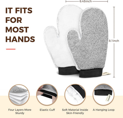 ZOMCHI 2 Pack Deep Exfoliating Glove with Dual Texture, Massage Body Scrub Gloves for Home Spa, Exfoliating Mitt for Dead Skin Removal (Deep + Soft)