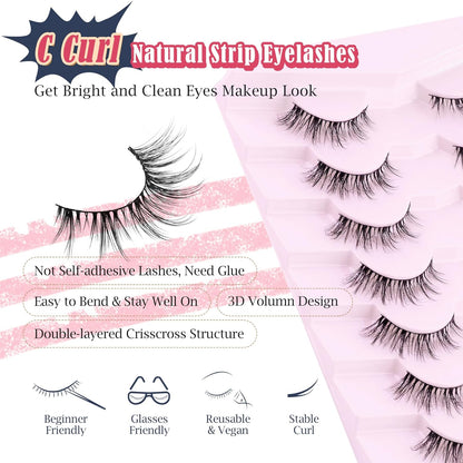 Cat Eye Lashes Wispy Eyelashes Manga Cat Eyelashes Natural Look 15mm Wispy False Lashes 3D Volume Fake Eyelashes Anime Lash Soft Faux Mink Lashes 7 Pairs Lashes Pack Siligli