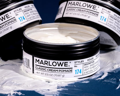 MARLOWE. No. 174 Classic Cream Pomade for Men 2.5 oz, Wax-Based Light to Medium Hold, Natural to Matte Finish, Conditioning Coconut Oil & Shea Butter, Original Pine & Agarwood Scent