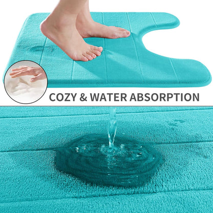 Yimobra Memory Foam Toilet Bath Mat U-Shaped, Soft and Comfortable, Super Water Absorption, Non-Slip, Thick, Machine Wash and Easier to Dry for Bathroom Commode Contour Rug, 24 X 20 Inches, Lake Blue