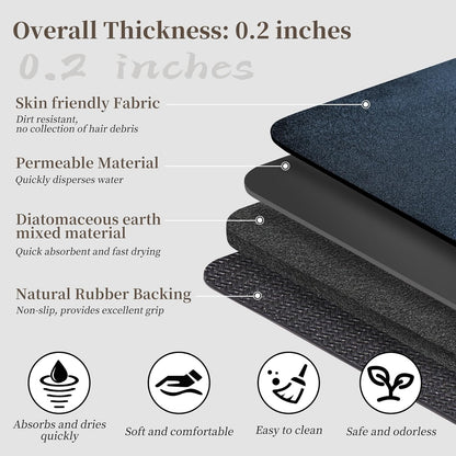 Bathroom Mat Rugs 47x17, Long Diatomaceous Earth Bath Mat Large Quick Dry Bath Mat Non Slip Rubber Backed Super Absorbent Shower Mat, Thin Bathroom Runner Rugs Floor Mat Fit Under Door, Navy Blue