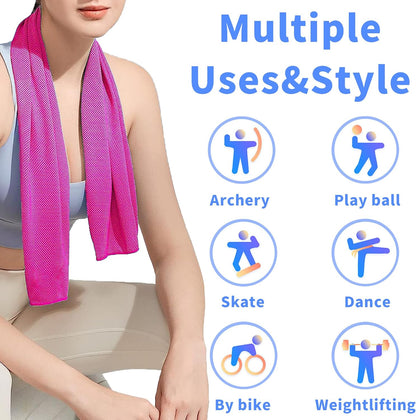 4 Pack Cooling Towel (40"x12"), Soft Breathable Chilly Towel, Ice Towel, Microfiber Towel for Yoga, Sport, Running, Workout,Gym, Camping, Fitness, Workout & More Activities(Multicolor)