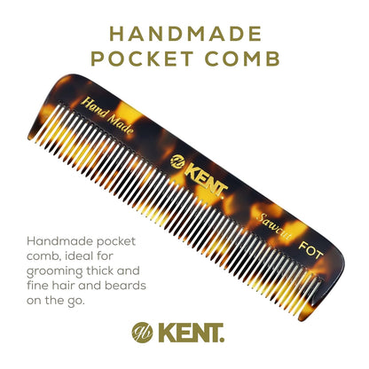 Kent FOT TY Fine Tooth Comb for Men - Handmade Pocket Comb for Travel, Styling, Fine or Thinning Hair, Mustache and Beard Care Handpolished Saw-Cut Made in England