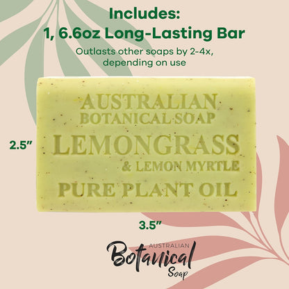 Australian Botanical Soap Lemongrass and Lemon Myrtle 6.6 oz Triple Milled Luxury Soap Bar Enriched with Shea Butter and Natural Oils, Pack of 1