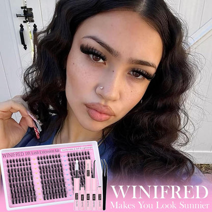 Winifred Wispy Lash Clusters Kit Fluffy Eyelash Extension Kit Manga Eyelash Clusters C Curl Volume Cluster Eyelash Extensions Kit DIY Individual Lashes with Lash Bond and Seal Tweezers (10-18mm)