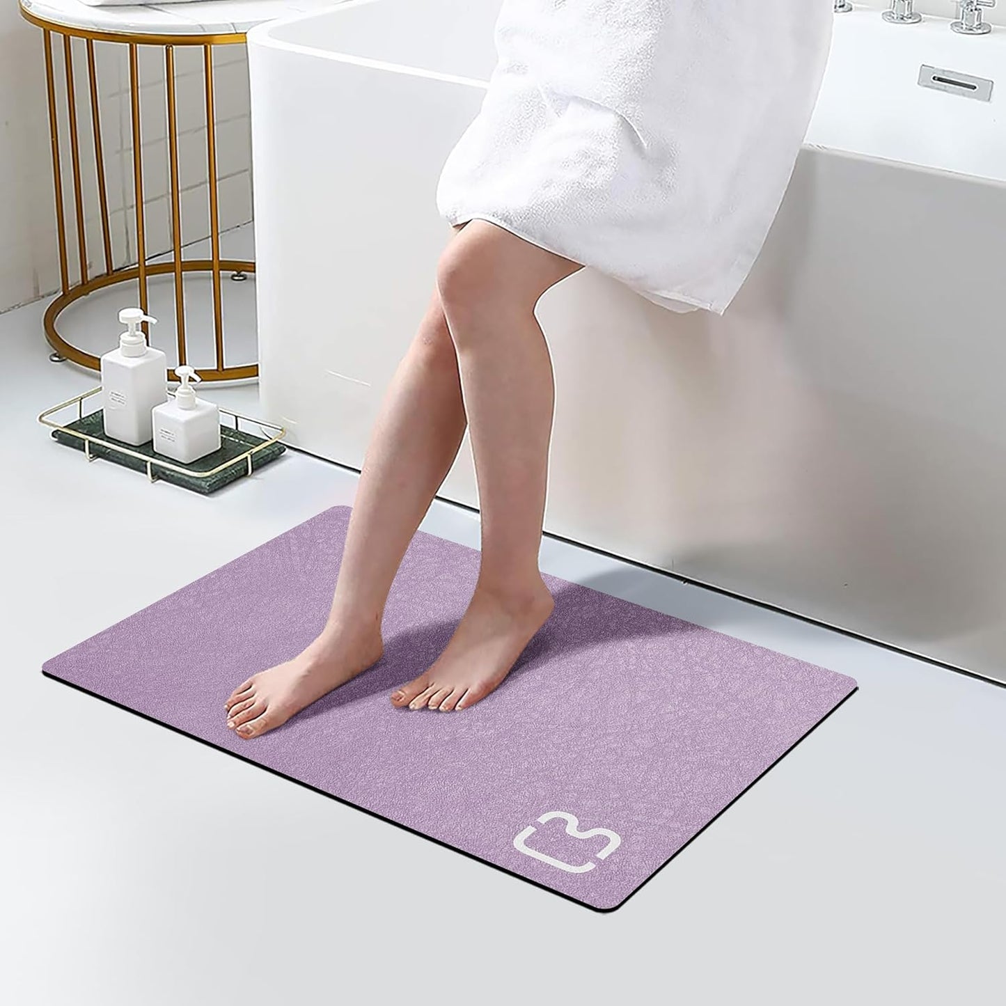 Diatomaceous Earth Bath Mat Rugs Quick Dry Super Absorbent Non Slip Rubber BottomThin Bathroom Mat Fit Under Door, Floor Rugs in Front of Bathtub,Shower Room,Sink,Washable, 15.7"x23.6", Lavender